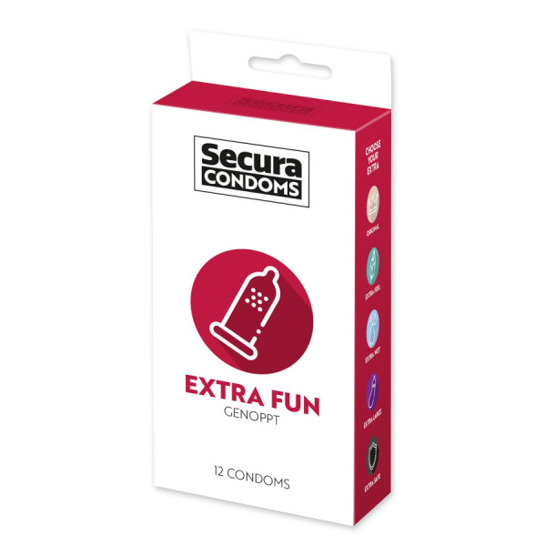 Préservatifs lubrifiés avec picots en latex x12 avec réservoir Extra Fun 53 mm 
